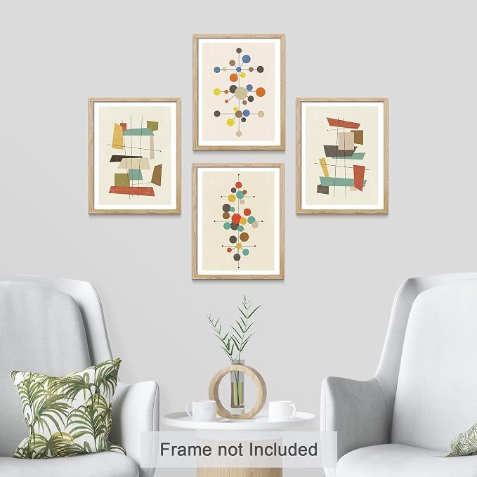 SIGNWIN Adhesive Canvas Poster Mid-Century Modern 1960s Vintage Nordic Polygons Abstract Geometric Digital Art Modern Art Decorative Zen Multicolor Minimalism for Bedroom - 12"x16"x4