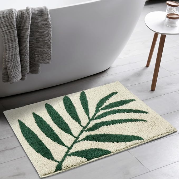 Hi Space Bathroom Rugs 24x16IN Leaves Bath Mat for Bathroom Non Slip Machine Washable Soft Mocrofiber Absorbent Cute Bath Rug Plush Carpet for Tub Shower Sink Fluffy Home Decor Accessories