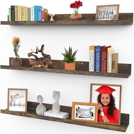 Icona Bay 36 Inch Floating Shelves for Wall - Set of 3 in Walnut Brown - Modern Rustic Style - Wall Mounted Display Shelves - Picture Ledges