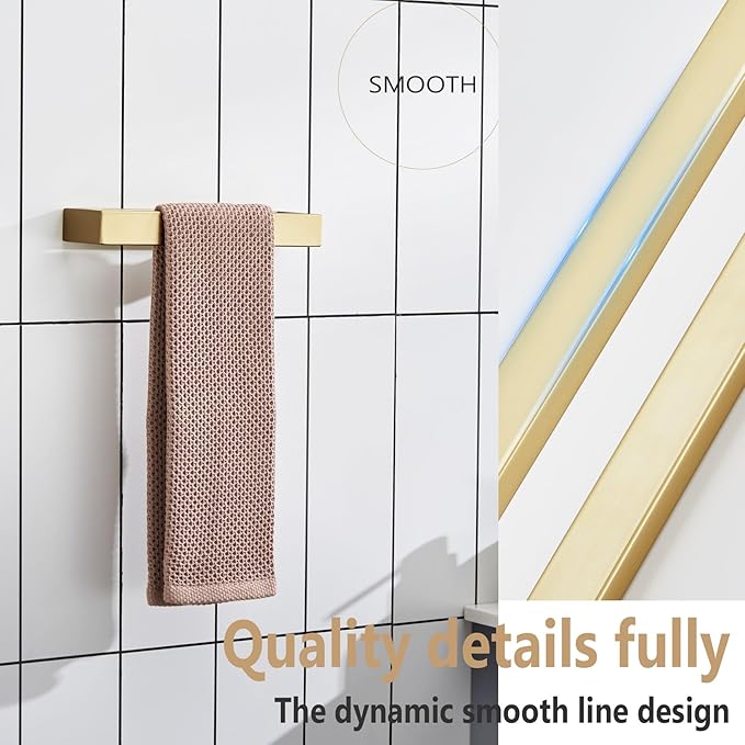KOKOSIRI Towel Ring Brushed Gold Hand Towel Holder 9 Inch Kitchen Towel Hanger Rack Stainless Steel Bathroom Hardware Wall Mounted, 1 Pack B4008BG-L9