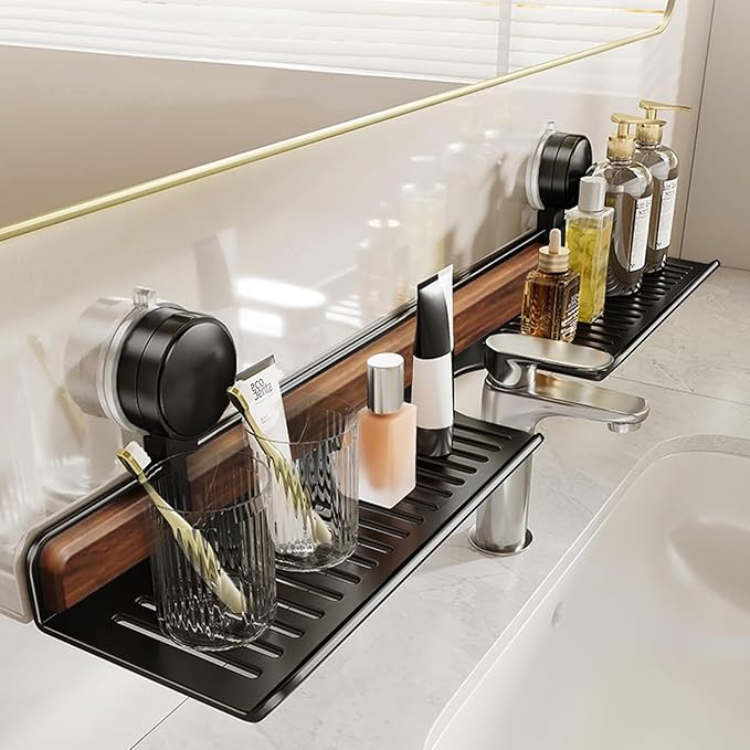 Bathroom Sink Shelf Over Faucet, No Drill 20 Inch Shower Caddy, Adhesive Wall Shelf for Bathroom Storage Organizer, Holds 5lb on Tile/Glass/Mirror (50CM)
