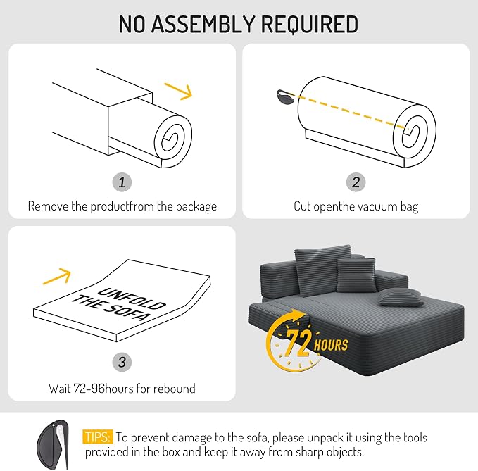 48.5" Oversized Chaise Lounge Chair Indoor, 3-in-1 Convertible Sleeper Sofa Bed, Plush Corduroy Boneless Chaise with 3 Pillows & Side Pockets, Adjustable Back/Armrest for Living Room - Dark Grey