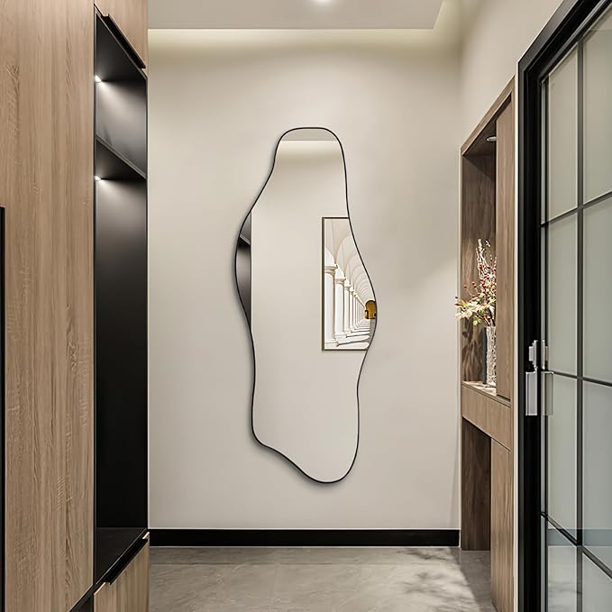 Large Irregular Mirror, 60"x24" Asymmetrical Tempered Glass Mirror, Modern Abstract Frameless Mirrors for Living Room Bathroom Bedroom Hallway Entryway Dressing, Horizontal Or Vertical