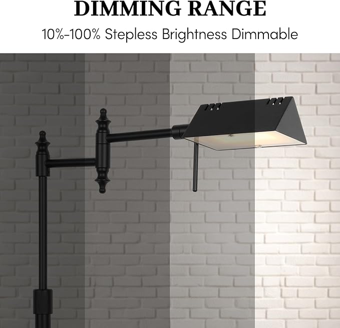 Dimmable Pharmacy Floor Lamp with Remote, 17W LED Reading Floor Lamp with 360°Swing Arm, 3 Color Temperature, Height Adjustable Black Standing Task Lamp for Living Room, Bedroom, Black