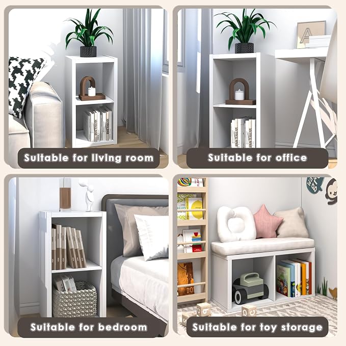 Endearing Limons【2026 Wooden Thick Border 2 Cube Shelf Storage Organizer with Anti-Tipping Kits + Reversible Open Back Bookcase (11 * 11 Unit Cell White)