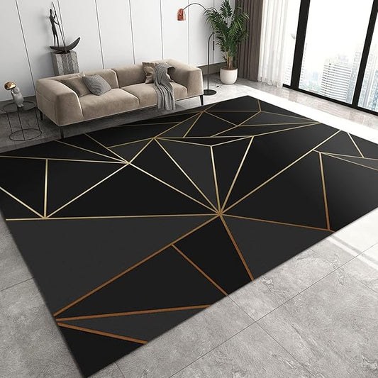 3x5 Area Rug Golden Triangle Geometric Easy Clean Rug, Black Creative Line Soft Non-Skid Carpet Throw Rugs for Kids Teen Girls Boys BedroomLiving Room Bathroom Classroom Office