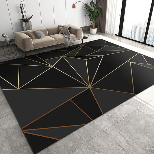 4x6 Area Rug Golden Triangle Geometric Easy Clean Rug, Black Creative Line Soft Non-Skid Carpet Throw Rugs for Kids Teen Girls Boys BedroomLiving Room Bathroom Classroom Office