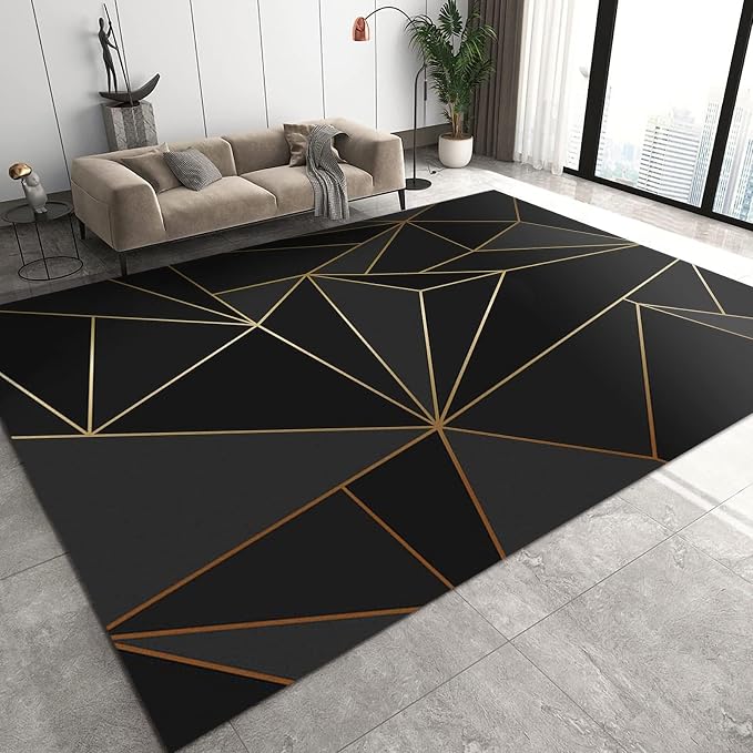 5x6 Area Rugs Golden Triangle Geometric Easy Clean Rug, Black Creative Line Soft Non-Skid Carpet Throw Rugs for Kids Teen Girls Boys BedroomLiving Room Bathroom Classroom Office
