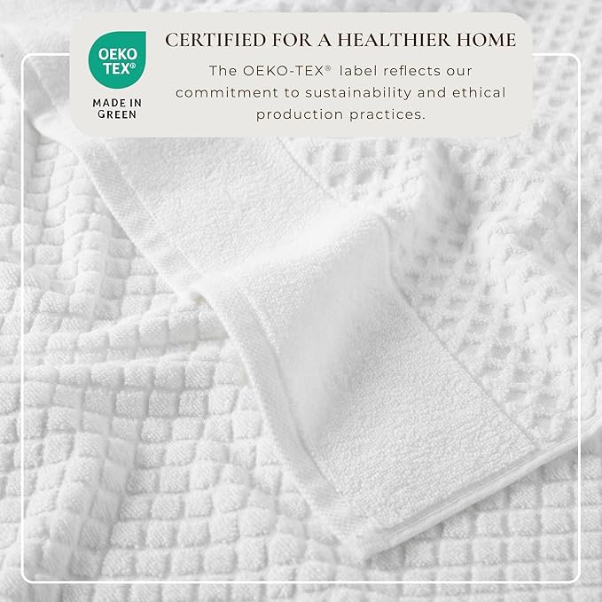 Great Bay Home Hand Towels - 100% Cotton 6 Pack 26x16 Hand Towel Set - Absorbent, Durable, Quick-Dry Towels for Bathroom (Optic White)