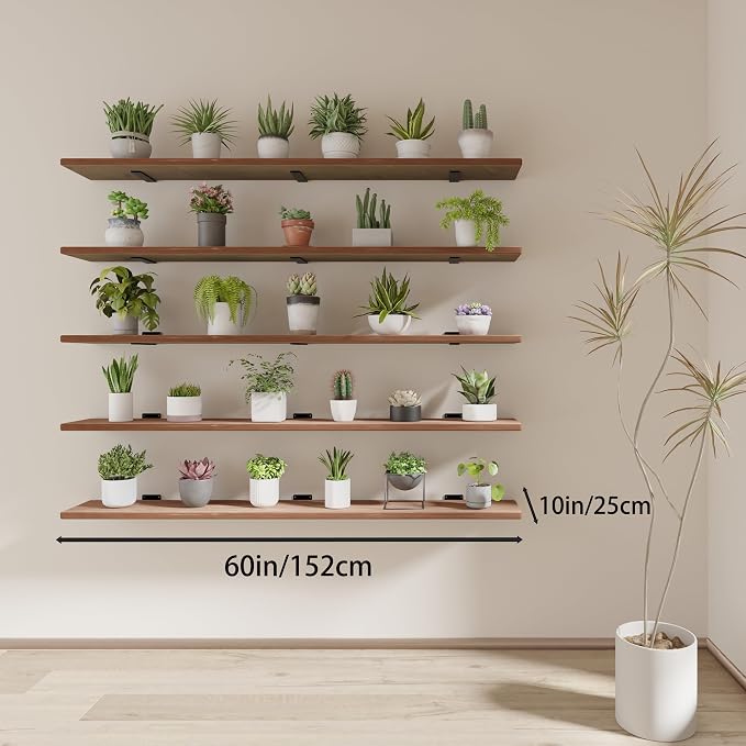 5 Tier Book Shelf,Long Floating Shelf for Wall 60 inch,Rustic Bookcase Long Shelves,Wall Mounted Bookshelf for Living Room