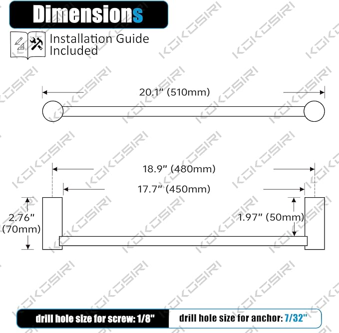 KOKOSIRI Towel Bars for Bathroom Wall Mounted 20'' Towel Rack Polished Chrome Single Rod for Lavatory Bathroom Hardware Stainless Steel, B4007CH-L20