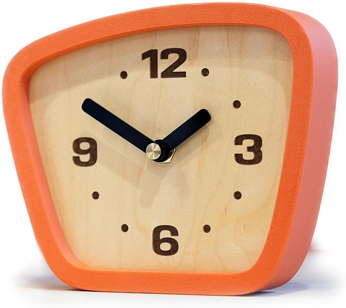 Handcrafted Mid-Century Modern Clock – Silent Movement for Desk, Table & Mantel, No-Ticking Analog MCM Decor | Made in USA