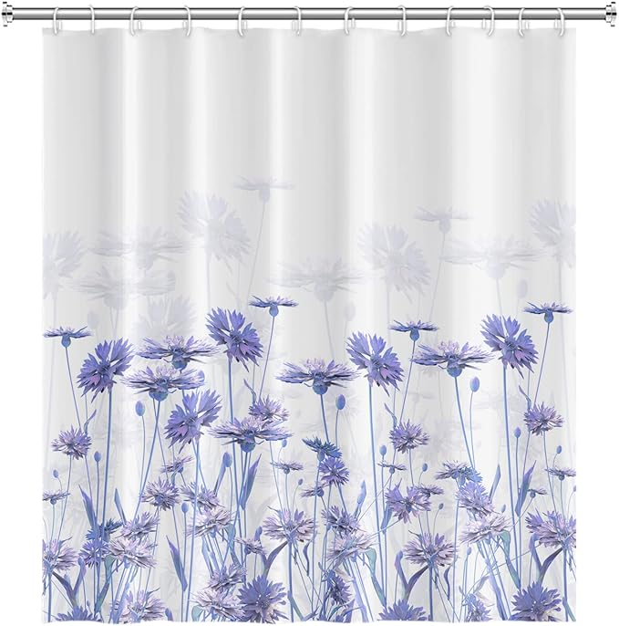 Purple Flower Shower Curtain for Bathroom Spring Floral Nature Wild Botanical Shower Curtain Waterproof Polyester Fabric Modern Art Aesthetics Home Decor Bath Curtain with Hooks, 65x72 Inch