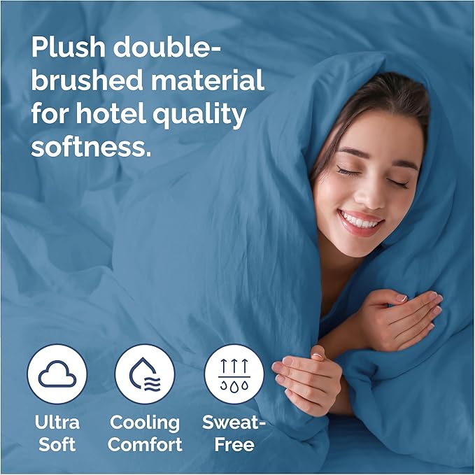 Duvet Cover King Size - Extra Soft King Size Duvet Cover - Lightweight & Breathable - Easy Care & Fade Free with Zipper Closures & Ties - 104" x 90" Inches - (Denim Blue) Comforter Not Included