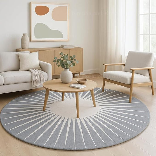 Modern Round Area Rug – Hand-Tufted with 100% NZ Wool, Thick & Soft Circular Carpet for Living Room, Bedroom & Dining Room Decor (Grey, 3' Round)