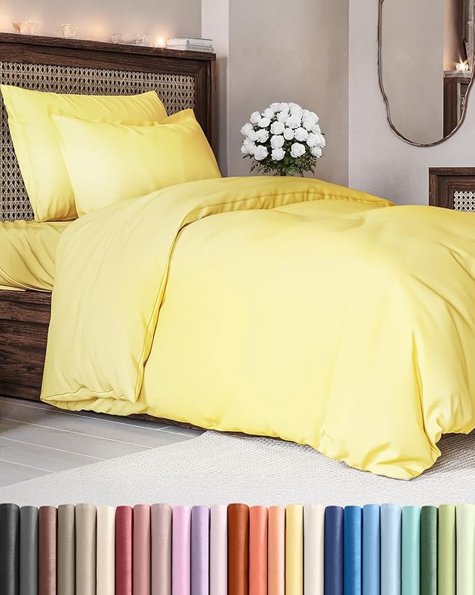 Duvet Cover Twin/Twin XL Size - Extra Soft Twin/Twin XL Size Duvet Cover - Lightweight & Breathable & Fade Free with Zipper Closures and Ties - 68" x 90" Inches - (Yellow) Comforter Not Included