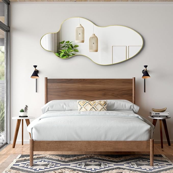 Irregular Wall Mirror, 60"x30" Gold Asymmetrical Mirrors Full Length, Large Abstract Mirrors with Metal Frame, Modern Unique Shaped Mirror for Living Room Bathroom Bedroom Hallway Entryway