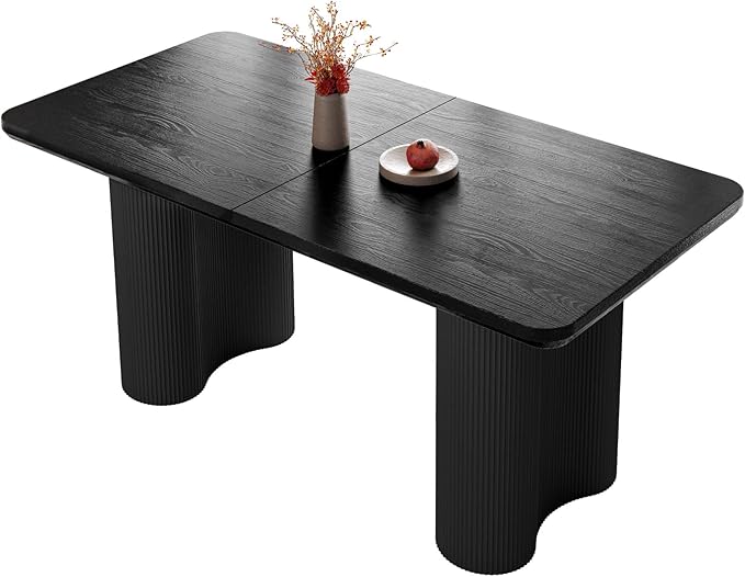 62.99" Rectangular Dining Table, Modern Kitchen Table with Wavy Legs, Home Dining Table for Kitchen, Bar, Restaurant,Living Room, Small Space, Easy Assembly,Black,Table Only
