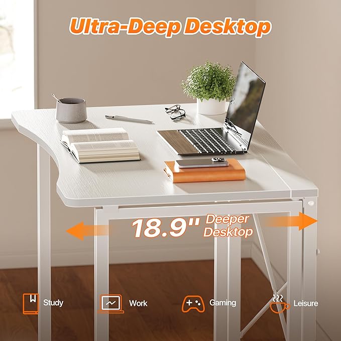 Huuger Folding Desk for Small Spaces, 31.5 Inch Foldable Computer Table, for Home Office, Study, Bedroom, Dorm, Space Saving, Small Writing Work Office Computer Desk, Easy to Fold, White