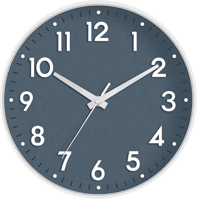 Mosewa Wall Clock 12 Inch, Battery Operated Silent Non-Ticking Modern Analog Clock Decorative for Kitchen, Bedroom, Office, Living Room(Azure Blue)