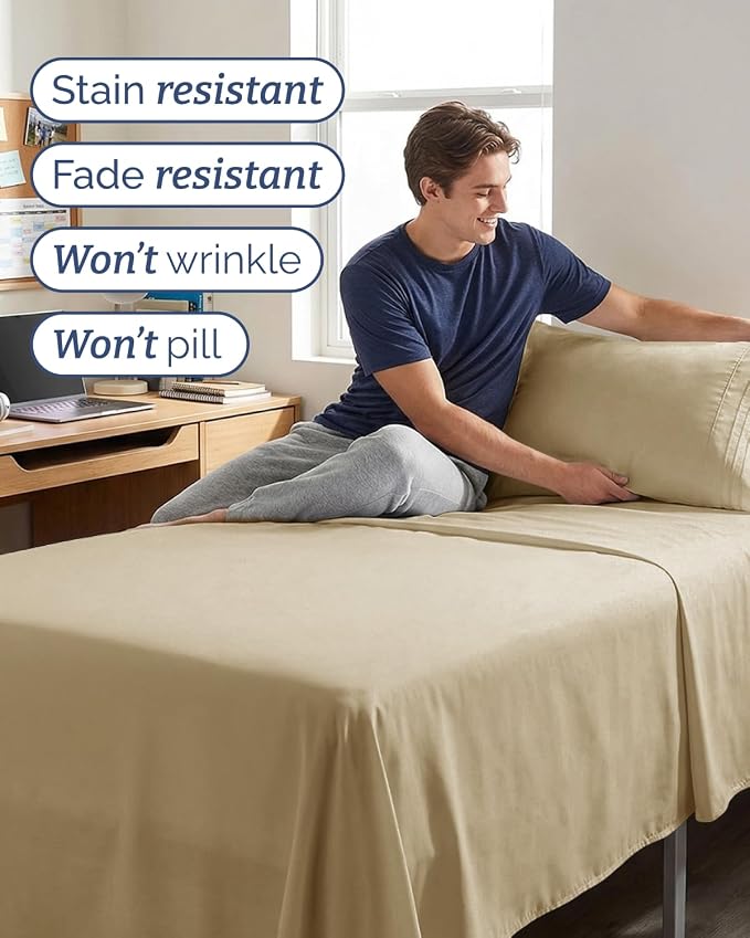 Twin XL Size 3 Piece Sheet Set - Comfy Breathable & Cooling Sheets - Hotel Luxury Bed Sheets for Women & Men - Deep Pockets, Easy-Fit, Extra Soft & Wrinkle Free Sheets - Beige Oeko-Tex Bed Sheet Set