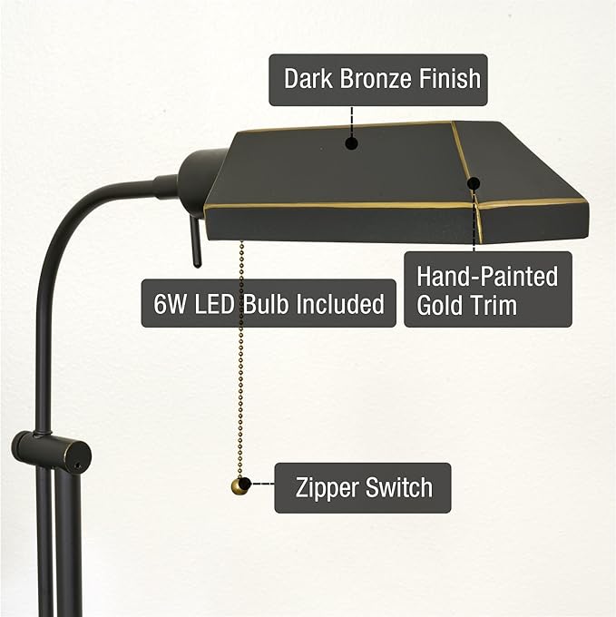 Kira Home Prescott 58" Vintage Adjustable Pharmacy Floor Lamp with 6W LED, Bronze Mid Century Modern Standing Reading Light with Telescoping Pole, Dark Bronze Finish