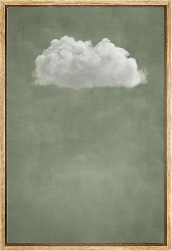 MUDECOR Framed Canvas Print Wall Art Minimalist Floating Cloud Modern Green Sky Illustrations Modern Art Minimal Relax for Living Room, Bedroom, Office - 24"x36" Natural