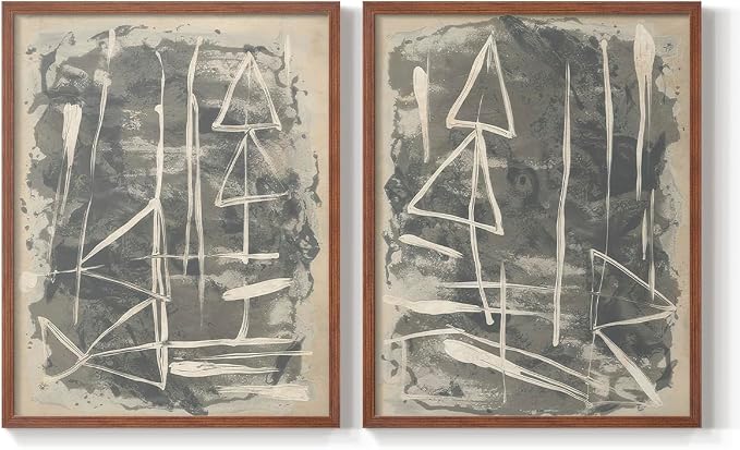 Renditions Gallery Set of 2 Peel & Stick Framed Prints, Trendy Abstract Wall Art, Textured Linework Striking Wall Decor, Re-Stickable - Ready to Hang - 11"x14" - Walnut Frame LT588