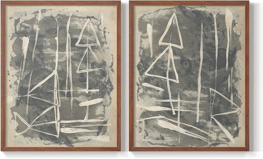 Renditions Gallery Set of 2 Peel & Stick Framed Prints, Trendy Abstract Wall Art, Textured Linework Striking Wall Decor, Re-Stickable - Ready to Hang - 8"x10" - Walnut Frame LT588