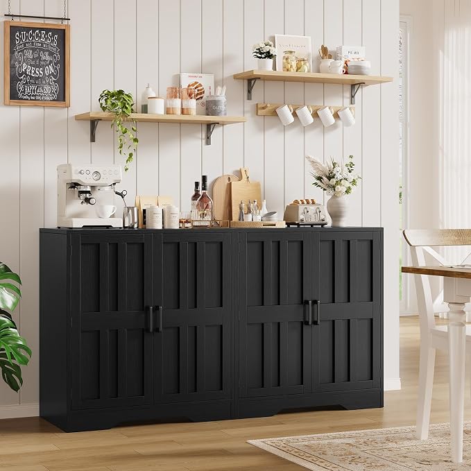 Sideboard Buffet Cabinet, Modern Farmhouse Kitchen Storage Cabinet, 63" Modular Accent Cabinet Coffee Station Bar Media Console Table Credenza for Kitchen Dining Room, Living Room Entryway Hallway