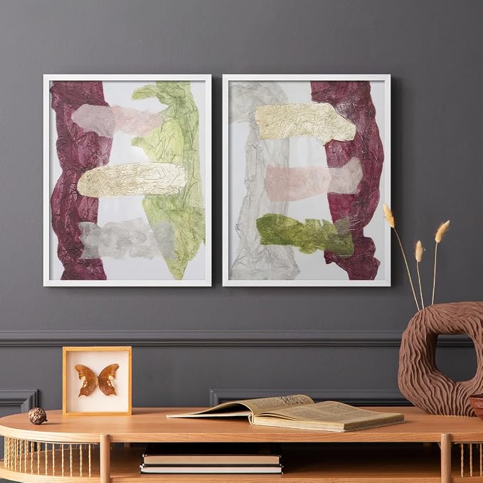 Renditions Gallery Set of 2 Peel & Stick Framed Prints, Abstract Wall Art, Mix Color Dyed Textures Wall Decor, Re-Stickable - Ready to Hang - 8"x10" - White Frame LT588