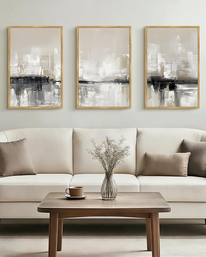 Drsoum Large 16x24in Abstract Framed Wall Art Decor Color Field Abstract Landscape Illustrations Modern Art Decorative Ready To Hang - Natural Framed