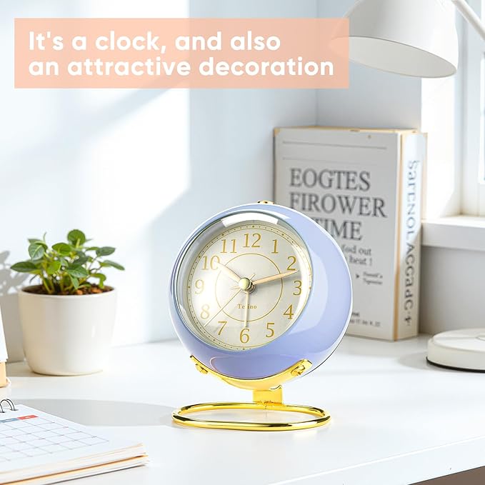 Analog Alarm Clocks,Retro Backlight Cute Simple design Small desk Clock With Night Light,Silent Non-Ticking,Battery Powered,For Kids,teens,Bedroom,travel,kitchen,Bedside Desk decor. (Retro Blue)