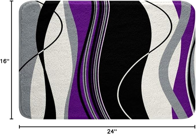 Feelyou Purple and Gray Black White Bath Rugs Modern Abstract Geometric Bathroom Rugs Kids Boys Girls Teens Stripe Line Pattern Decor Bath Mats for Bathroom 16"x24" Bathroom Accessories