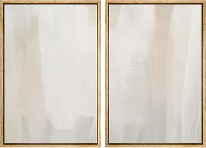 IDEA4WALL Framed Canvas Print Wall Art Set Minimalist Beige Watercolor Soft Neutral Abstract Illustrations Modern Art Decorative Bohemian Calm/Zen for Living Room, Bedroom, Office - 24"x36"x2 Natural