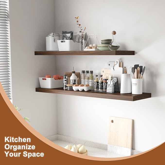 Large Floating Shelves for Wall 24" W x 12" D x 1.2" H Deep Floating Shelves 1 Pack Floating Shelf Large Storage Space Wall Mount Shelf for Living Room Kitchen Bathroom Oak