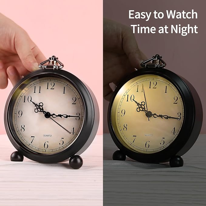 pxy Retro Alarm Clock for Heavy Sleepers 3D Dial Battery Operated (Battery Include), 4" Super Silent Analog Alarm Clock for Kids with Night Light PT260 Silver OrangePT508-1 Arabic Numbers