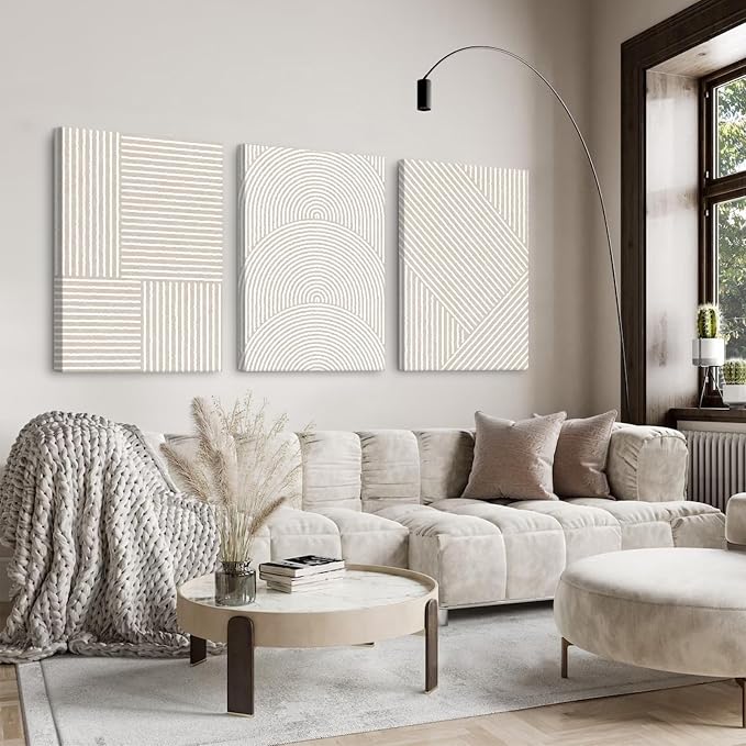 Beige Abstract Wall Art Pictures Boho Modern Canvas Wall Decor Neutral Line Wall Art Minimalist Art Abstract Beige Prints Painting Modern Artwork for Living Room Bedroom 12x16x3 Inch Ready to Hang
