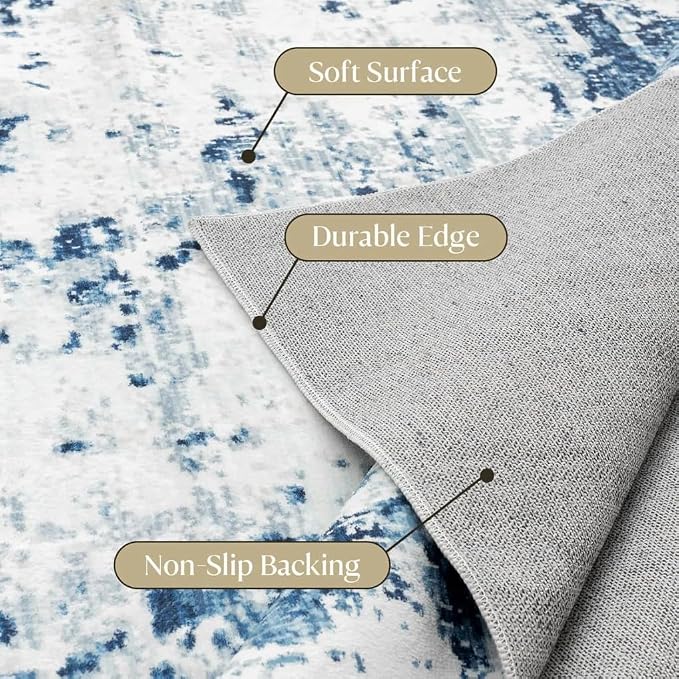 Dark Green Marble Swirl Modern Abstract Lux Area Rug for Living Room Bedroom Farmhouse Big Washable Soft Aesthetic Carpet Under Dining Coffee Table Minimalist Home Office Indoor Rug 2x6