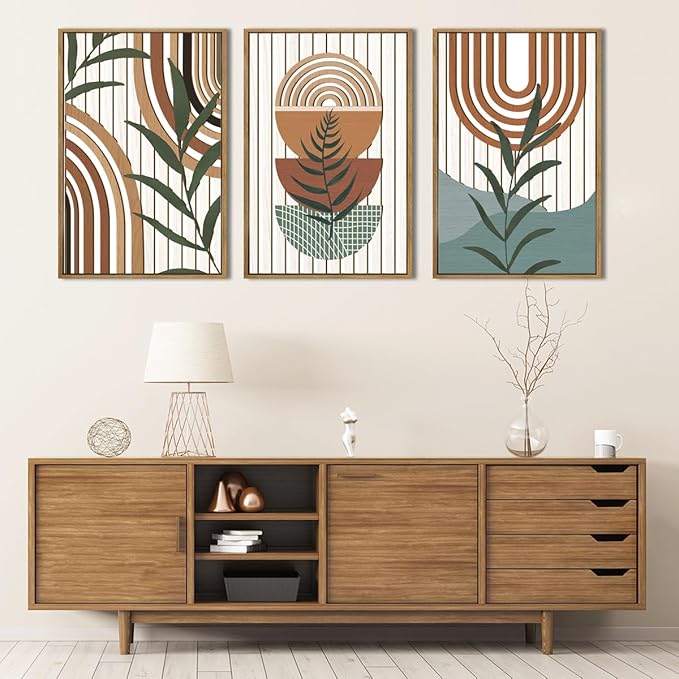 DRACIT Large Boho Mid century Wood Wall Art Set,Modern Geometric Leaves Artwork Bohemian Wall Sculptures,Abstract Minimalist Wooden Wall Decor for Living Room Bedroom Office-16 x24 x3