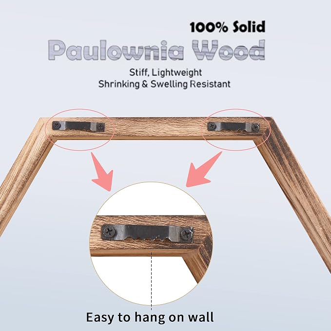 WONFUlity Hexagon Floating Shelves Honeycomb Shelves Wall Mounted Wood Farmhouse Storage Wall Shelf for Bathroom, Kitchen, Bedroom, Living Room,Driftwood Finish Decor,Light Brwon