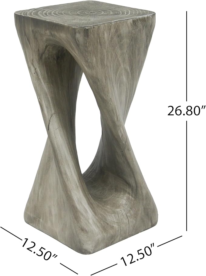 ø12.5'' Square Side Table End Table for Living Room, Modern Farmhouse Style, Magnesium Oxide & Lightweight Concrete Material for Indoor & Outdoor, No Assembly, Wood Grain, Gray