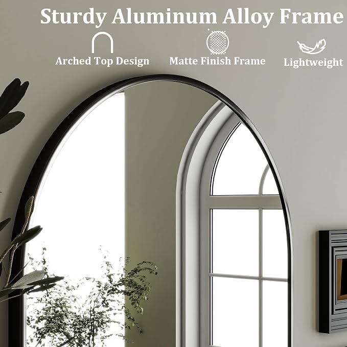 HARRITPURE 20"x28" Arched Bathroom Mirror, Wall Mounted Mirror, Black Arch Mirror, Aluminum Alloy Frame Wall Mirror for Living Room, Bedroom and Entryway