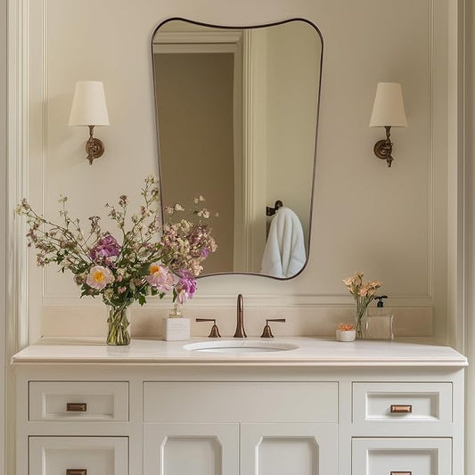 ANDY STAR 30"x48" Large Bathroom Mirror, Brushed Bronze Mirror for Over Sink, Irregular Shaped Mirror in Premium SUS304 Thin Frame, Italian Curved Frame, Ideal for Bathroom, Powder Room, Entryway