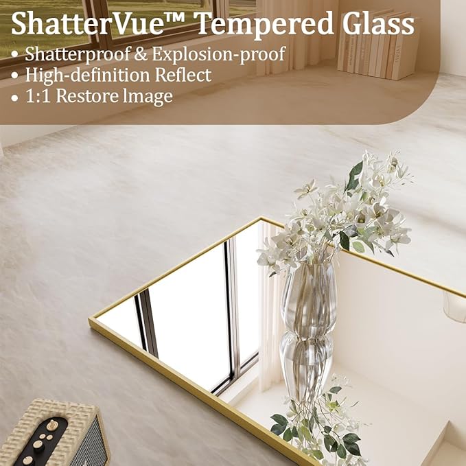 Koonmi 71"x26" Floor Mirror Full Length, Bedroom Floor Body Mirror with Stand, Large Gold Mirror, Leaning, Standing or Hanging Horizontally/Vertically