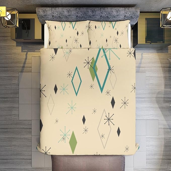 Modern Mid Century Duvet Cover, Vintage Geometry Bedding Sets Soft Comforter Cover，Aesthetic Abstract Art Bedding 3 Piece (1 Duvet Cover 86"x70" + 2 Pillow Sham 20"x30")