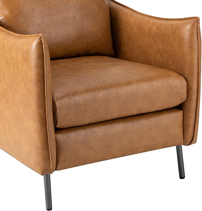 HULALA HOME PU Leather Vintage Armchair, Mid Century Accent Chair, Club Chairs Set of 2, Arm Chair for Living Room/Office/Bedroom/Study, Camel
