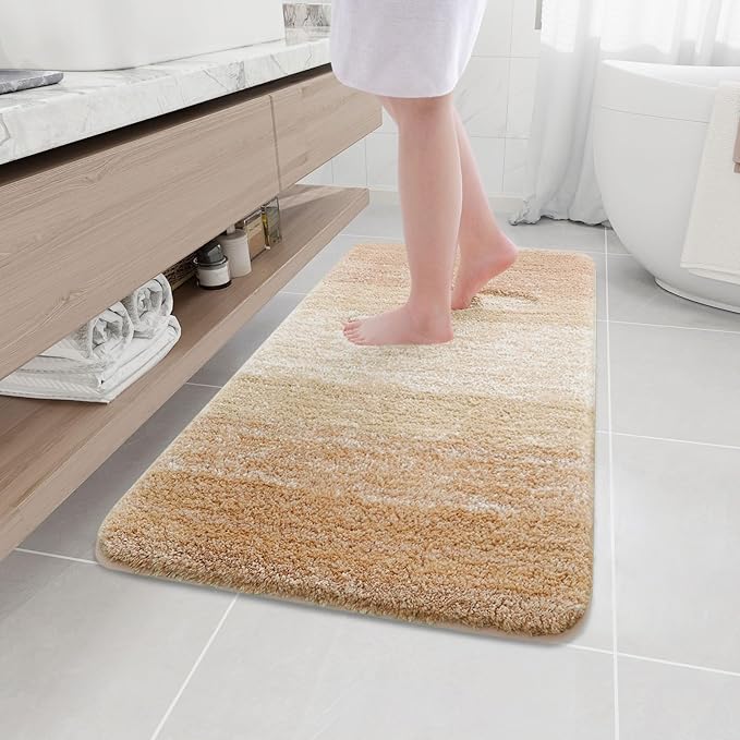 Arotive Microfiber Bathroom Rugs, Shaggy Soft and Absorbent Bath Rug, Non-Slip, Thick Plush Machine Washable Dry Bath Mats for Bathroom, Tub and Shower, 44x24, Beige, Rectangular