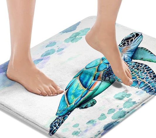 Britimes Bath Mat for Bathroom Sea Turtle Washable Floor Rug Carpets Floor Mat Bathroom Decorations 16x24 inches for Kitchen Bedroom Indoor