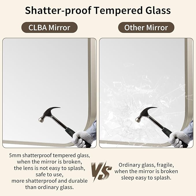 Brushed Nickel Mirror, 22x30 Inch Brushed Nickel Rectangle Mirror, Aluminum Alloy Framed Vanity Mirror, Rounded Rectangle Bathroom Mirror for Over Sink, Anti-Rust